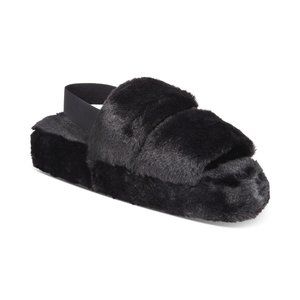 JENNI Women's Plush Faux Fur Slide Boxed Slippers - Black